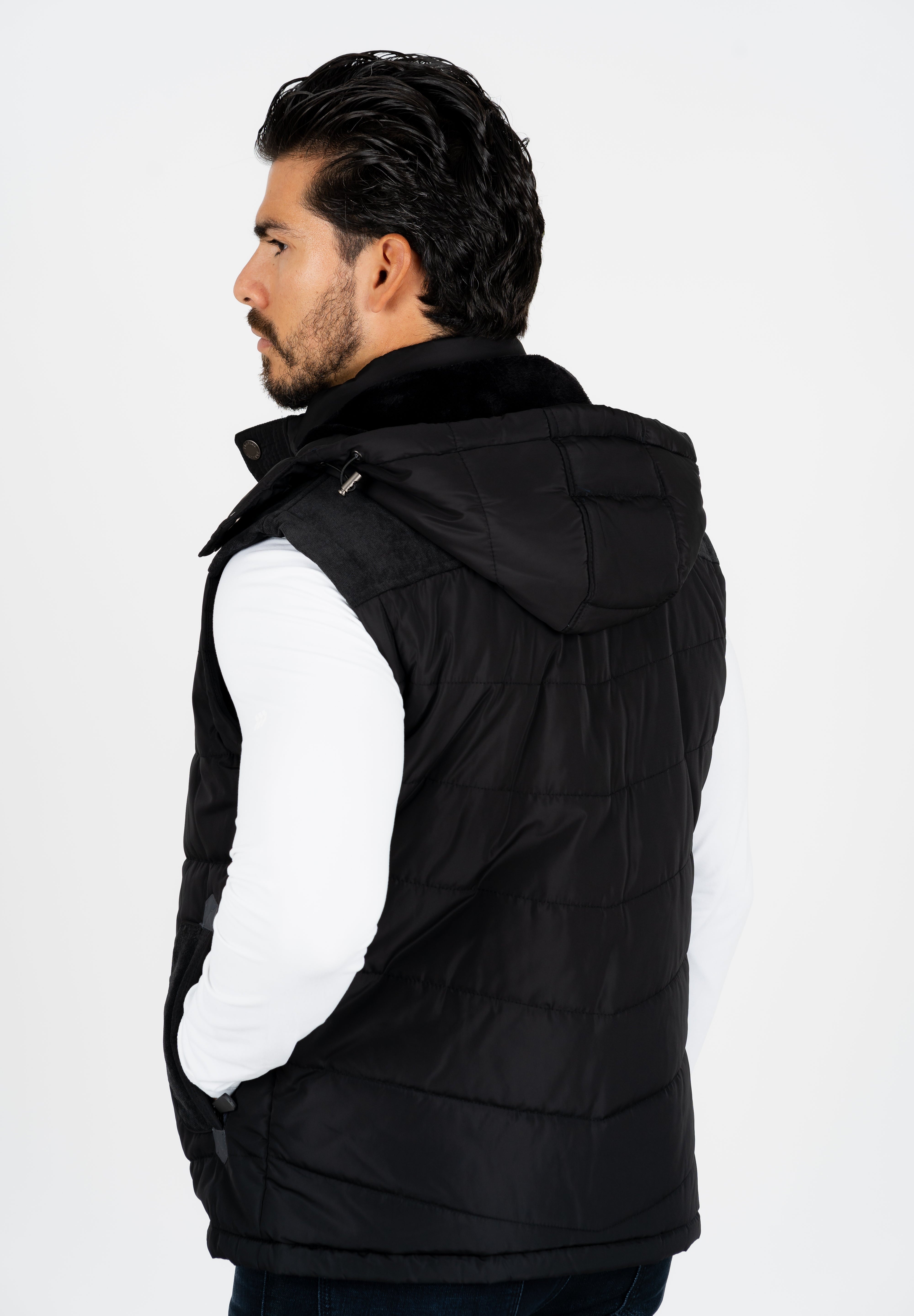 Padded Hooded Gilet | Men's Gilet | Men Padded Hooded Fur Black Khaki Red Blue