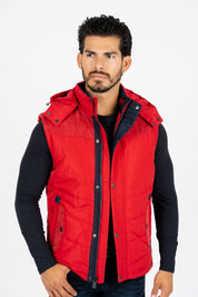 Padded Hooded Gilet | Men's Gilet | Men Padded Hooded Fur Black Khaki Red Blue