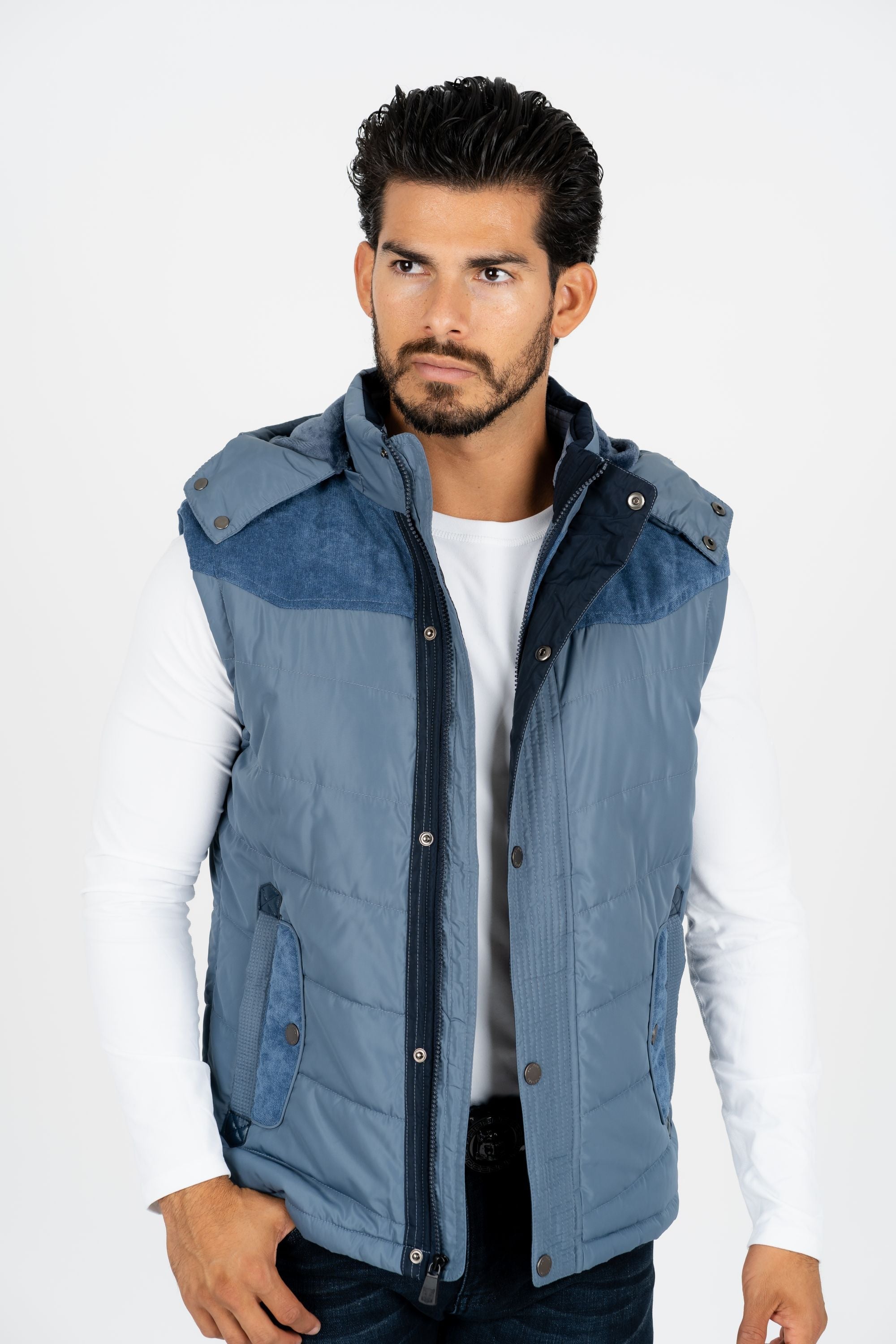 Padded Hooded Gilet | Men's Gilet | Men Padded Hooded Fur Black Khaki Red Blue