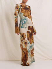 Hand-Drawn Botanical Maxi Dress | Women's Elegant Maxi Dress | Summer Holiday Long Dress UK