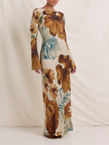 Hand-Drawn Botanical Maxi Dress | Women's Elegant Maxi Dress | Summer Holiday Long Dress UK