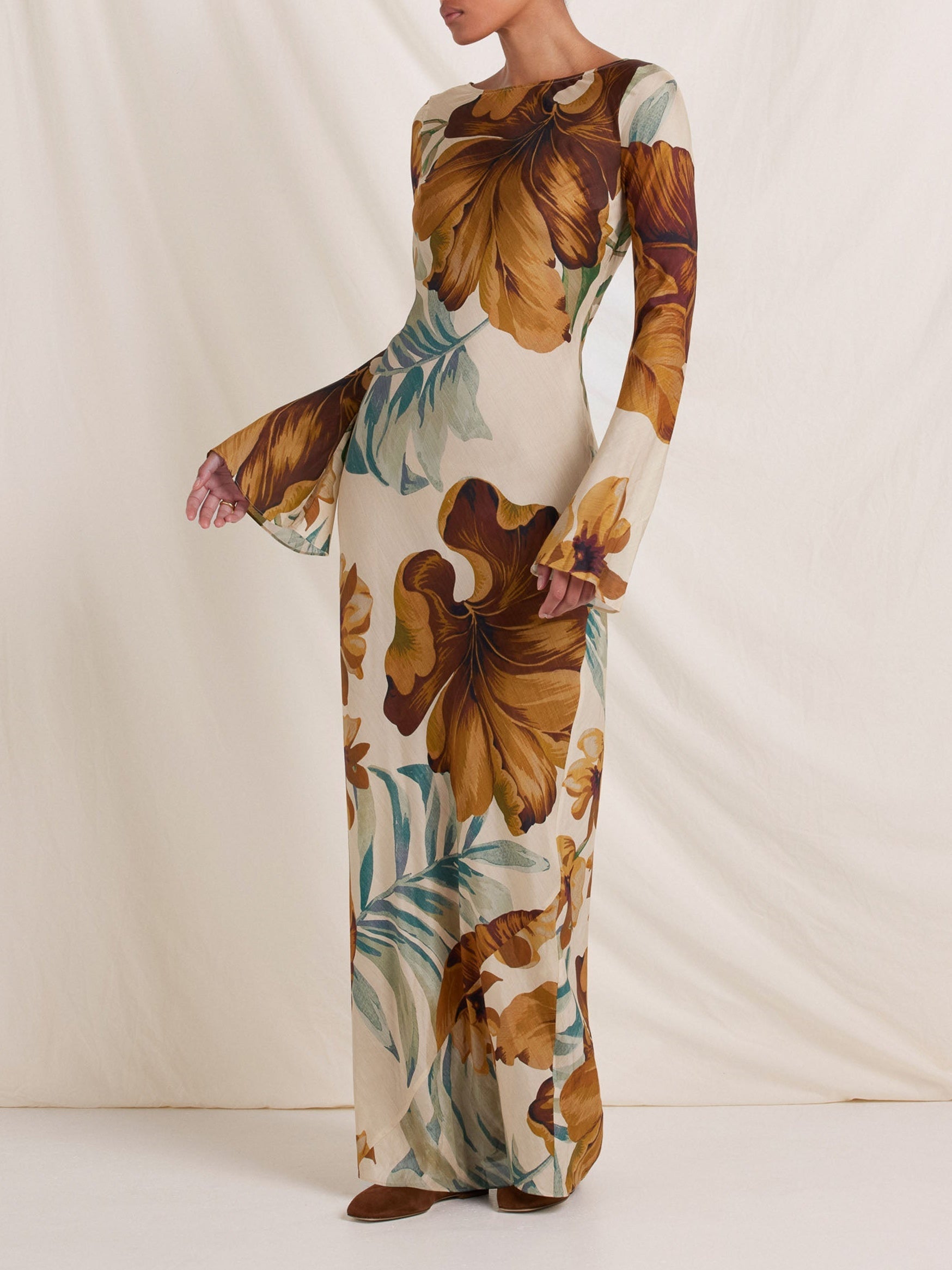 Hand-Drawn Botanical Maxi Dress | Women's Elegant Maxi Dress | Summer Holiday Long Dress UK