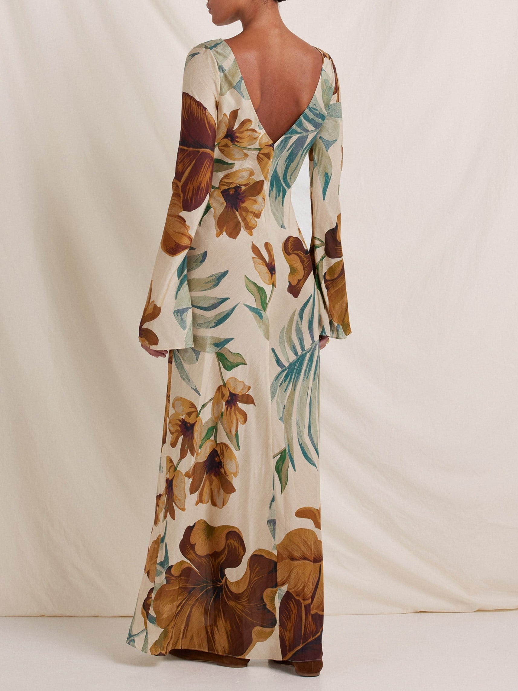 Hand-Drawn Botanical Maxi Dress | Women's Elegant Maxi Dress | Summer Holiday Long Dress UK