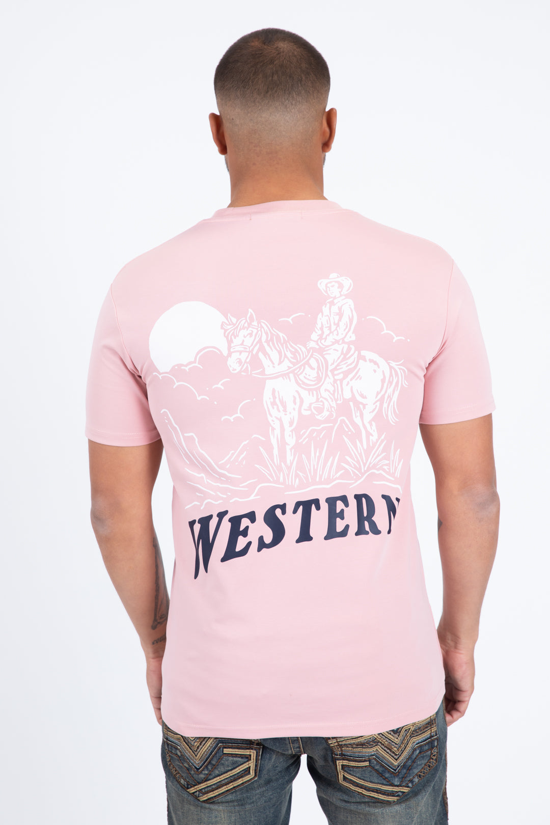 Western Cowboy Rider Graphic Tee | T-Shirt | Men's Cotton Pink Western Print