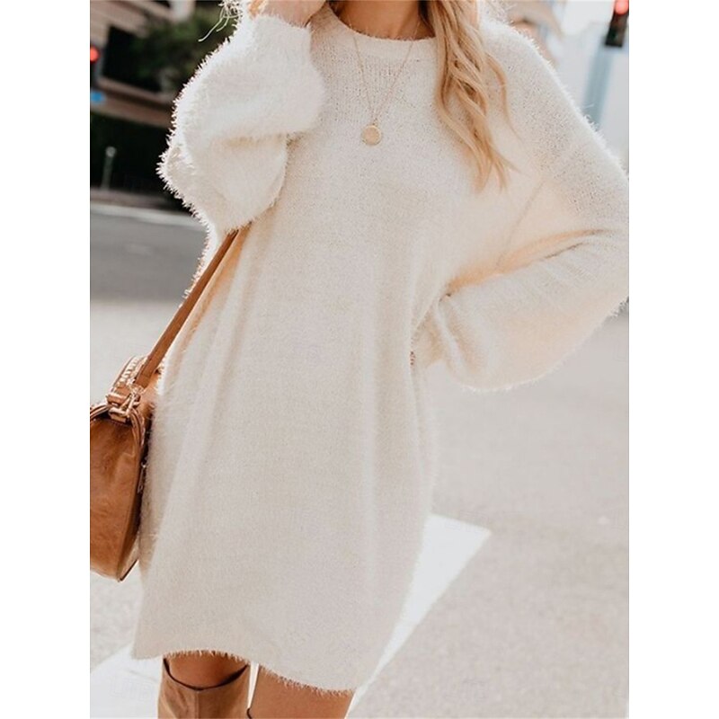RALUAL ROUND NECK LONG SLEEVE MINI DRESS | Women's Winter Dress | Elegant Cold-Weather Style
