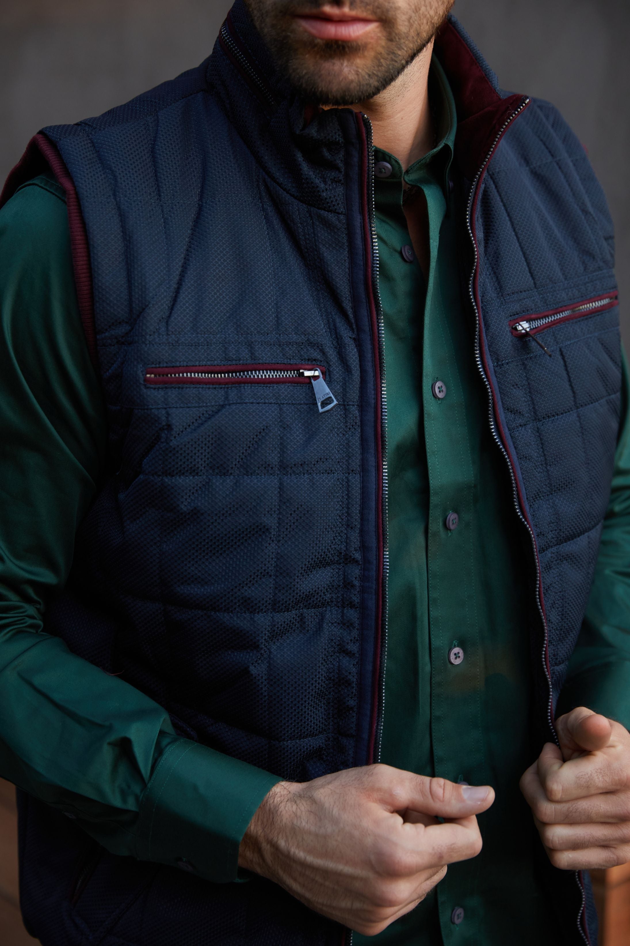 Quilted Fur-Lined Gilet | Men's Gilet | Men Quilted Fur Navy Camel Beige