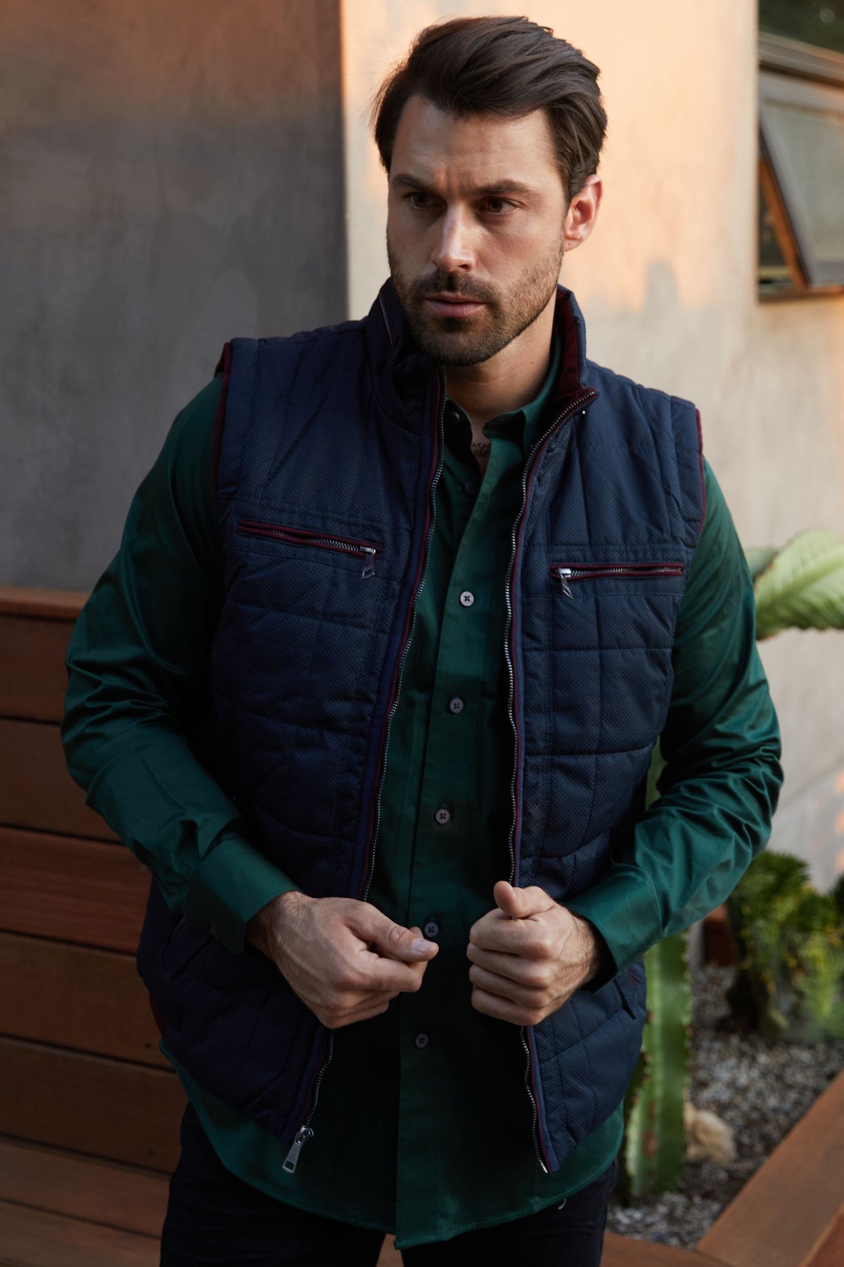 Quilted Fur-Lined Gilet | Men's Gilet | Men Quilted Fur Navy Camel Beige