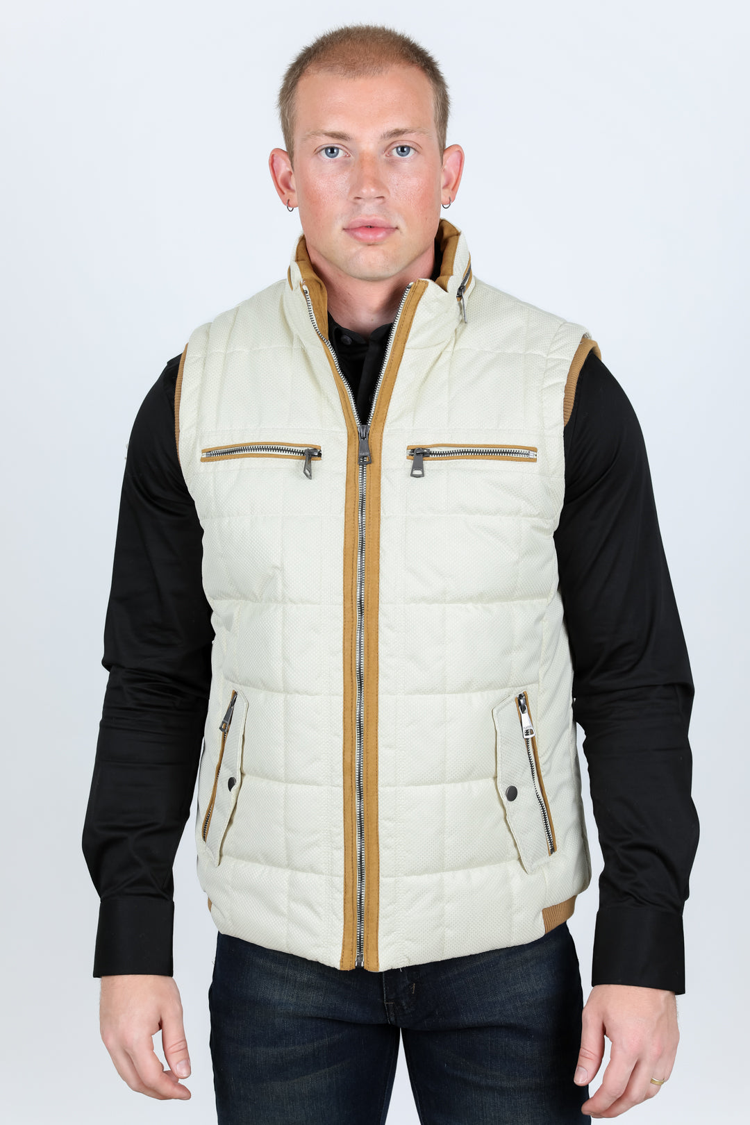 Quilted Fur-Lined Gilet | Men's Gilet | Men Quilted Fur Navy Camel Beige