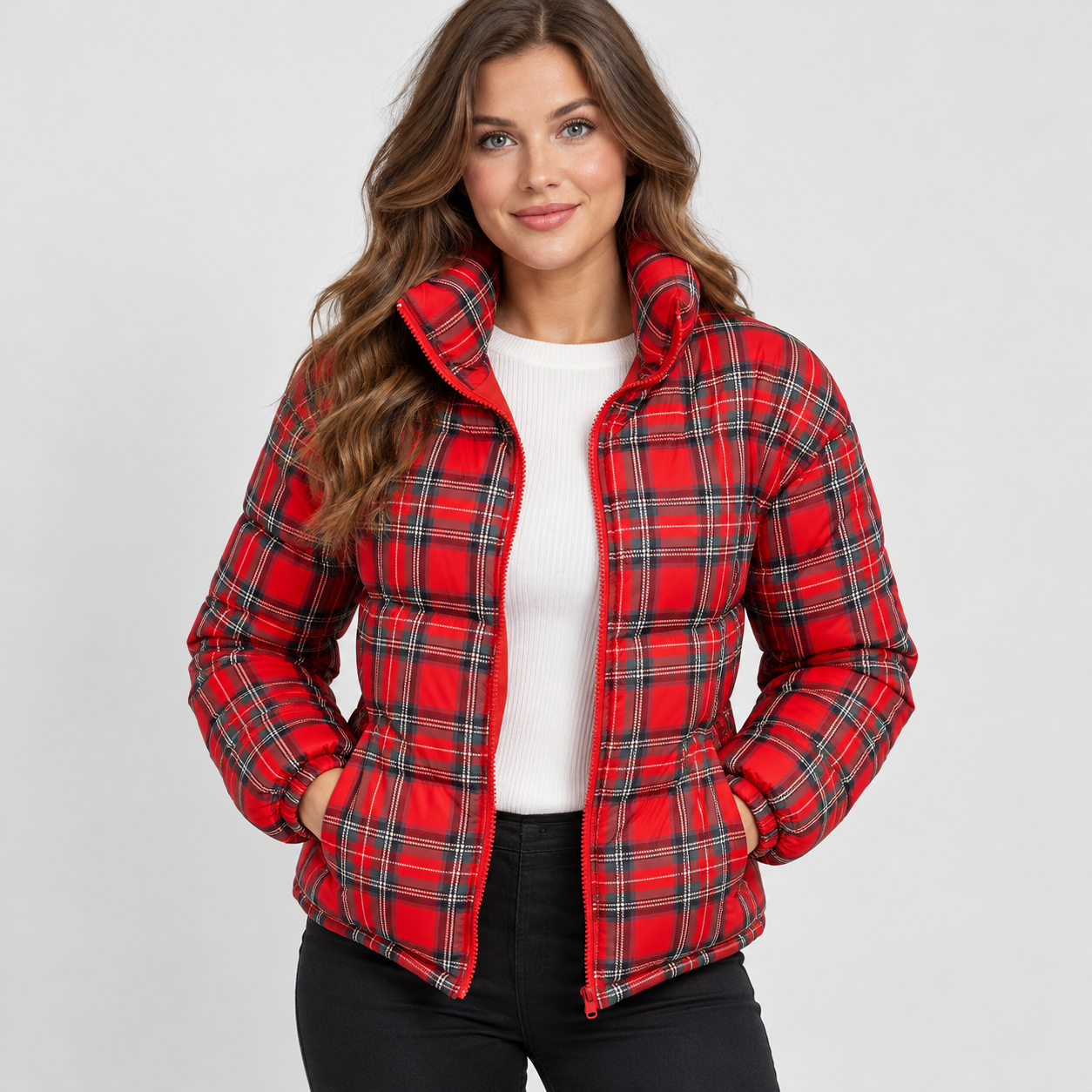 Women's Checkered Jacket Flared Hem Elegant Autumn Winter Coat Vintage Tartan Outerwear