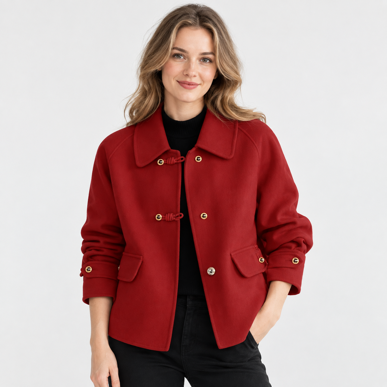 Women's Tweed Pea Coat – Peter Pan Collar Pearl Button Winter Jacket | 5 Colours | S–2XL