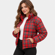 Women's Checkered Tartan Jacket Flared Hem | Elegant Autumn Winter Coat | Vintage Blazer Style | S–2XL