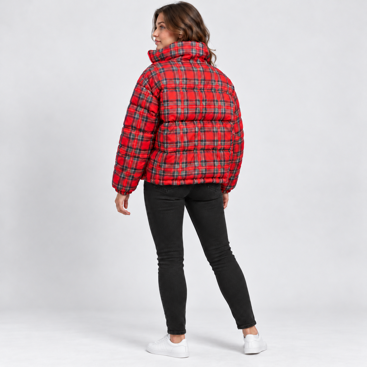 Women's Checkered Tartan Jacket Flared Hem | Elegant Autumn Winter Coat | Vintage Blazer Style | S–2XL