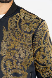 Rhinestone Bomber Jacket | Men's Embellished Outerwear | Black White Red