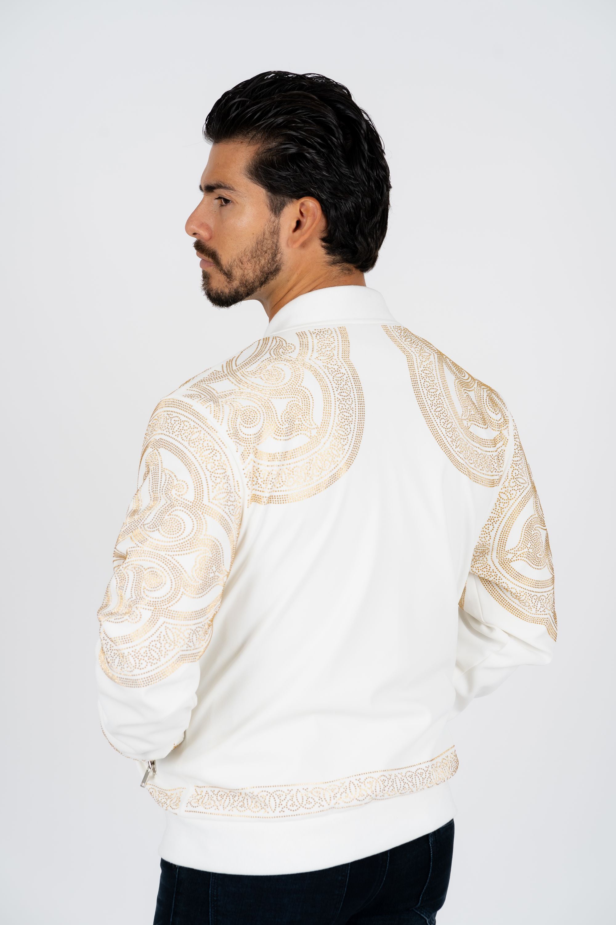 Rhinestone Bomber Jacket | Men's Jacket | Men Rhinestone Bomber Black White Red