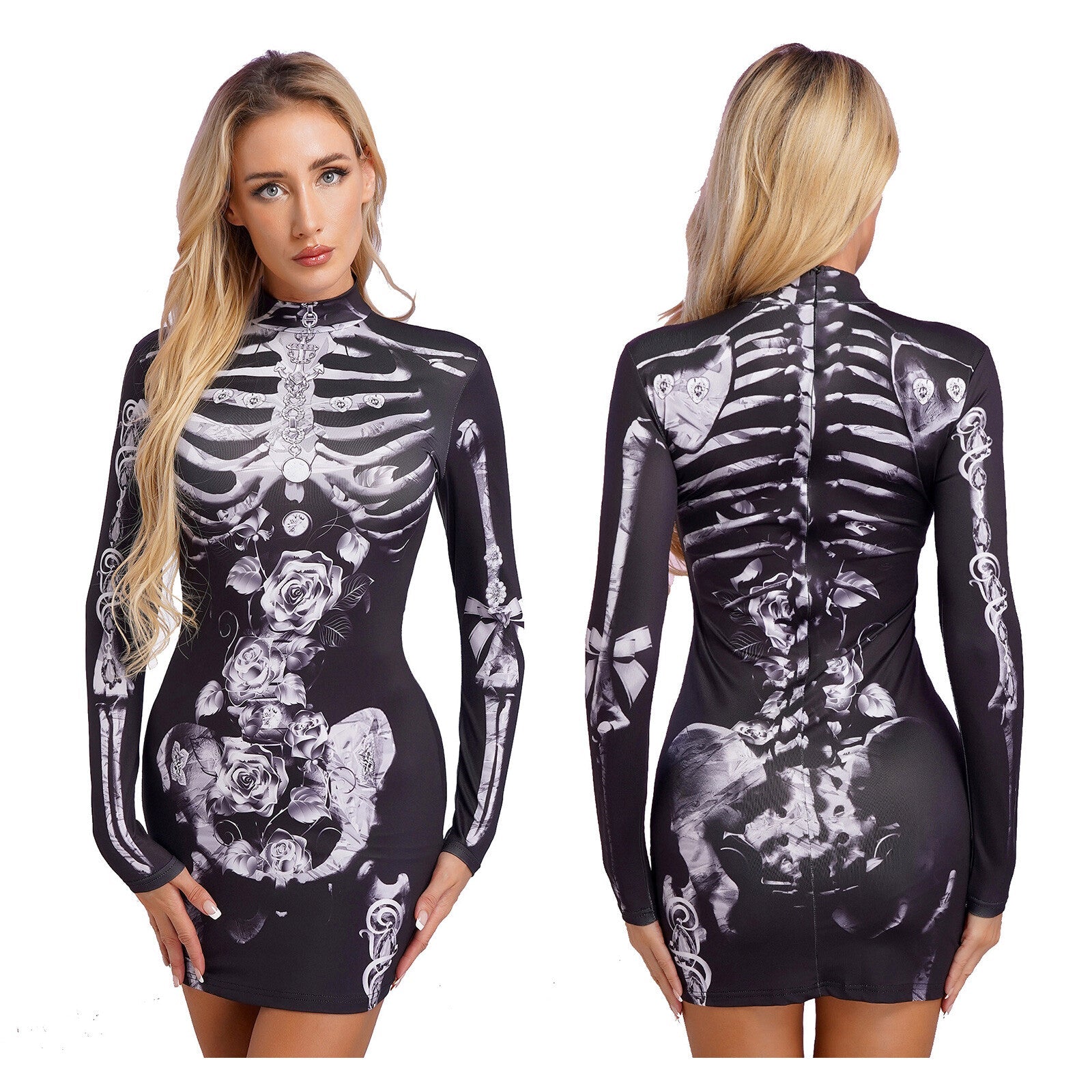 Skeleton Zombie Bodycon Mini Dress Halloween Costume
