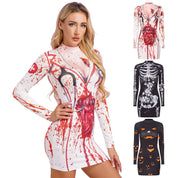 Skeleton Zombie Bodycon Mini Dress Halloween Costume