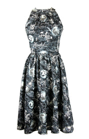 Women's Halloween Witch Dress Black Haunted Skulls & Bats Print