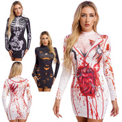 Skeleton Zombie Bodycon Mini Dress Halloween Costume