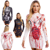 Skeleton Zombie Bodycon Mini Dress Halloween Costume