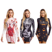 Skeleton Zombie Bodycon Mini Dress Halloween Costume