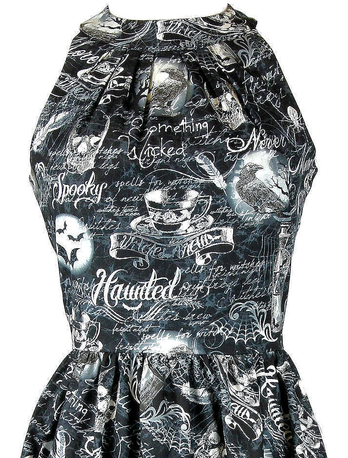 Women's Halloween Witch Dress Black Haunted Skulls & Bats Print