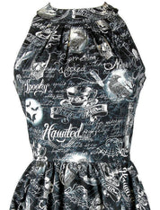 Women's Halloween Witch Dress Black Haunted Skulls & Bats Print