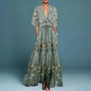 Moreau Floral V-Neck Dress | Women's Elegant Occasion Dress | Smart Party Fashion Dress UK