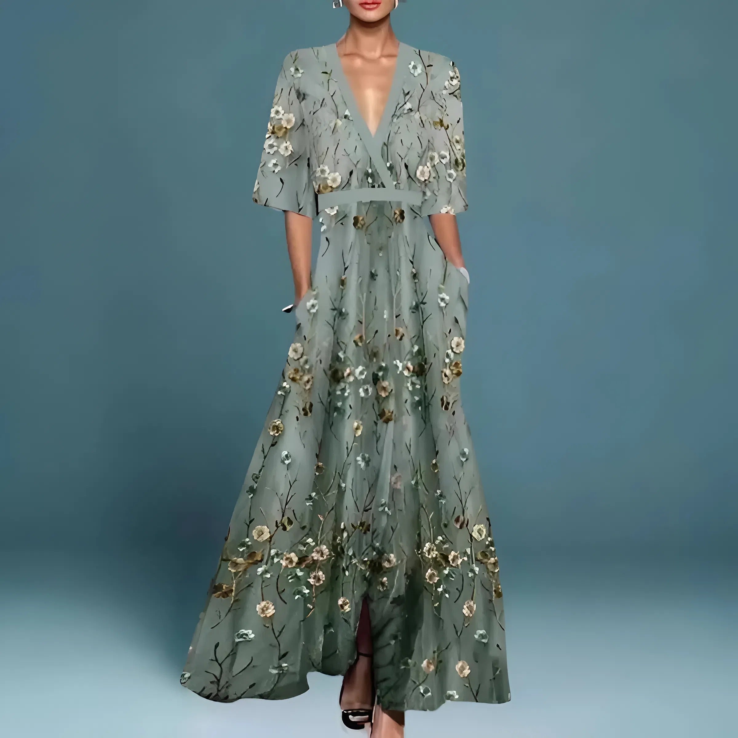 Moreau Floral V-Neck Dress | Women's Elegant Occasion Dress | Smart Party Fashion Dress UK
