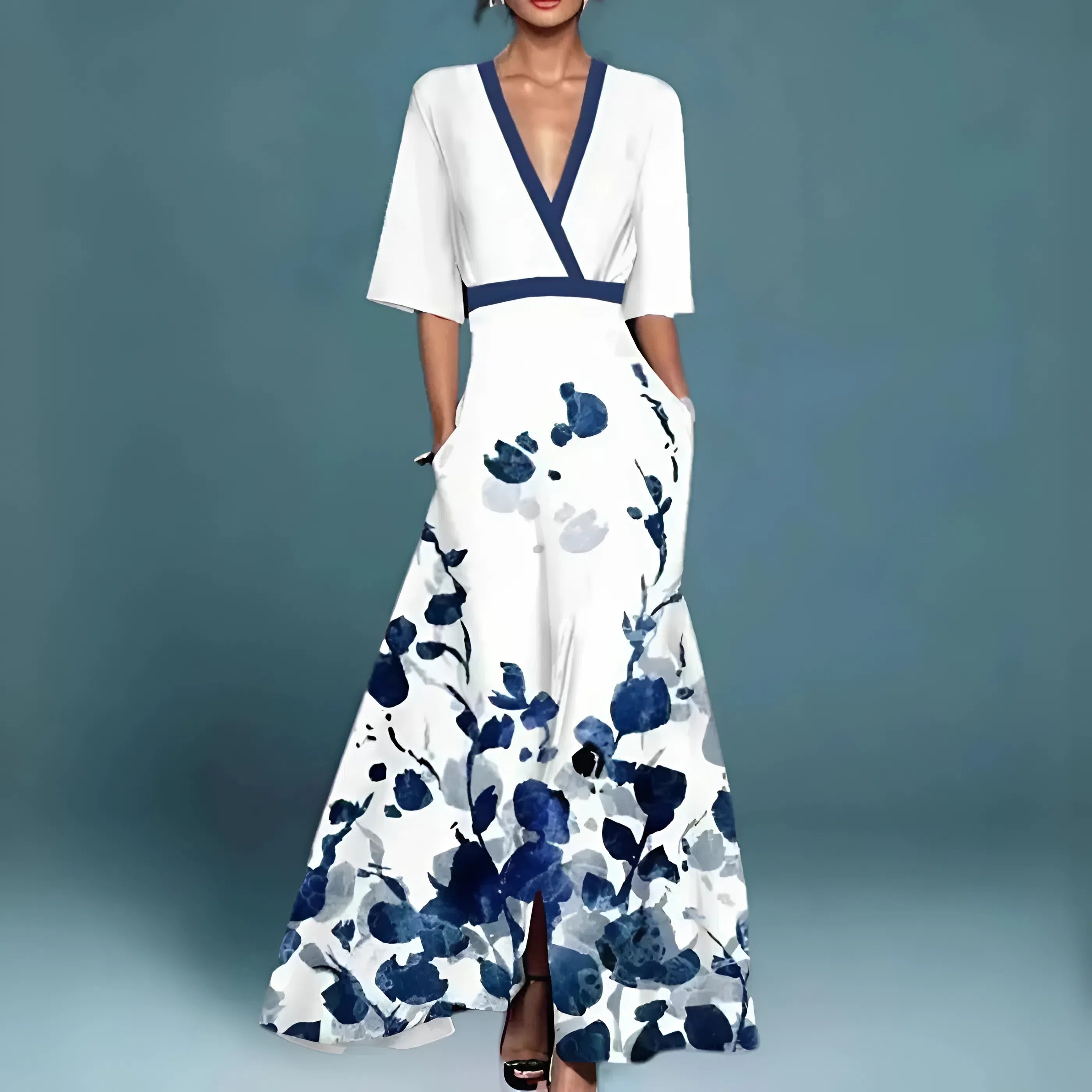 Moreau Floral V-Neck Dress | Women's Elegant Occasion Dress | Smart Party Fashion Dress UK
