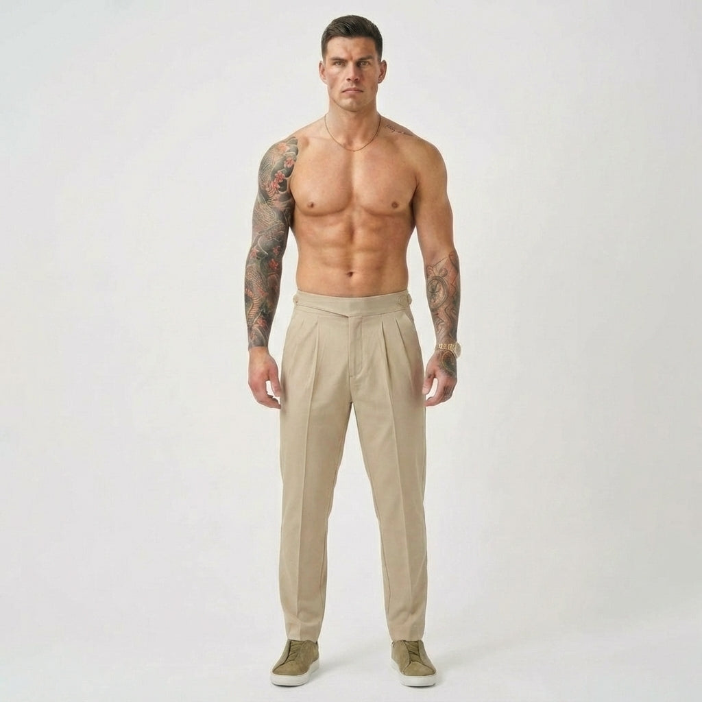 Lockhart Men's Slim Tailored Trousers in Cream | Smart Casual Chinos UK