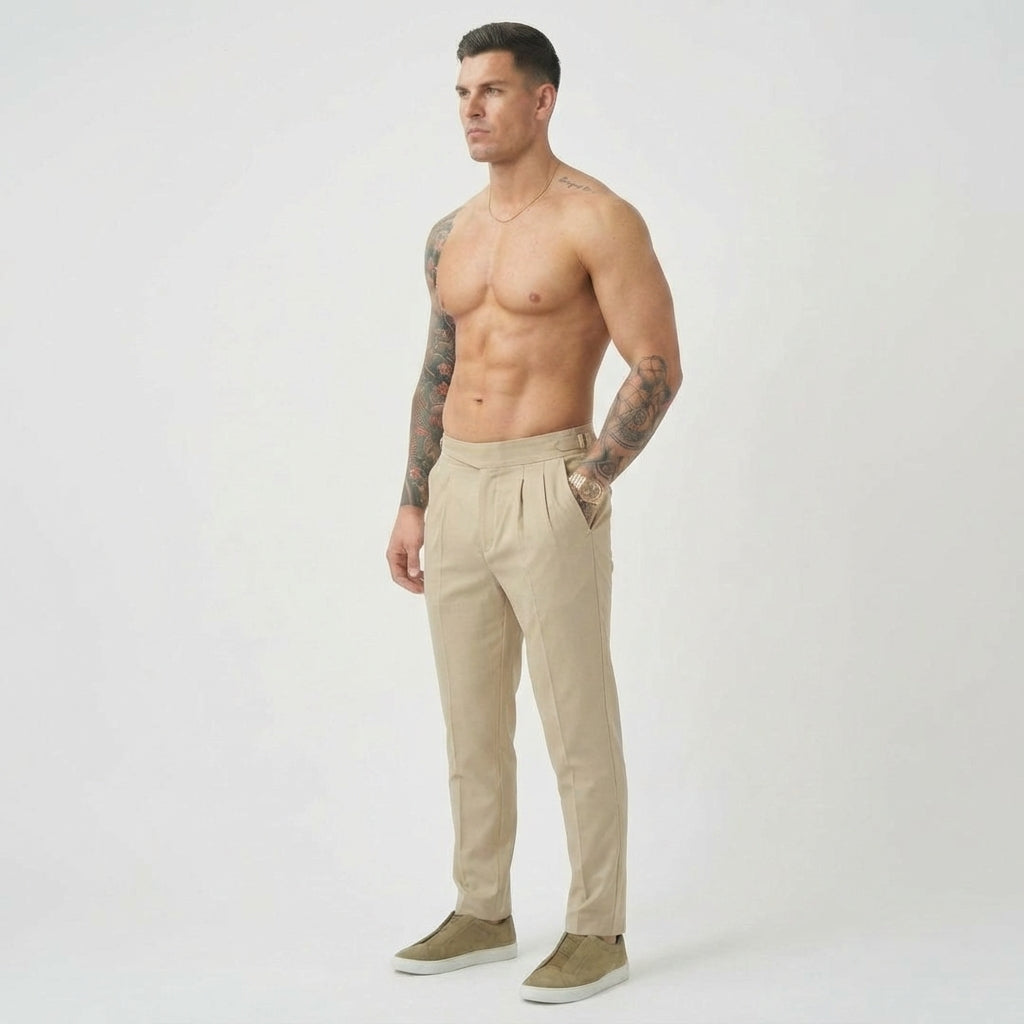 Lockhart Men's Slim Tailored Trousers in Cream | Smart Casual Chinos UK
