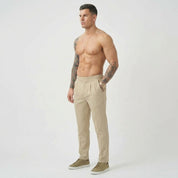 Lockhart Men's Slim Tailored Trousers in Cream | Smart Casual Chinos UK