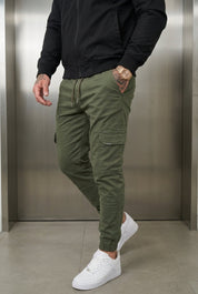 Atlas Men's Cargo Jogger Trousers in Army Green | Utility Relaxed Fit Bottoms UK