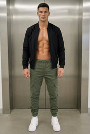 Atlas Men's Cargo Jogger Trousers in Army Green | Utility Relaxed Fit Bottoms UK