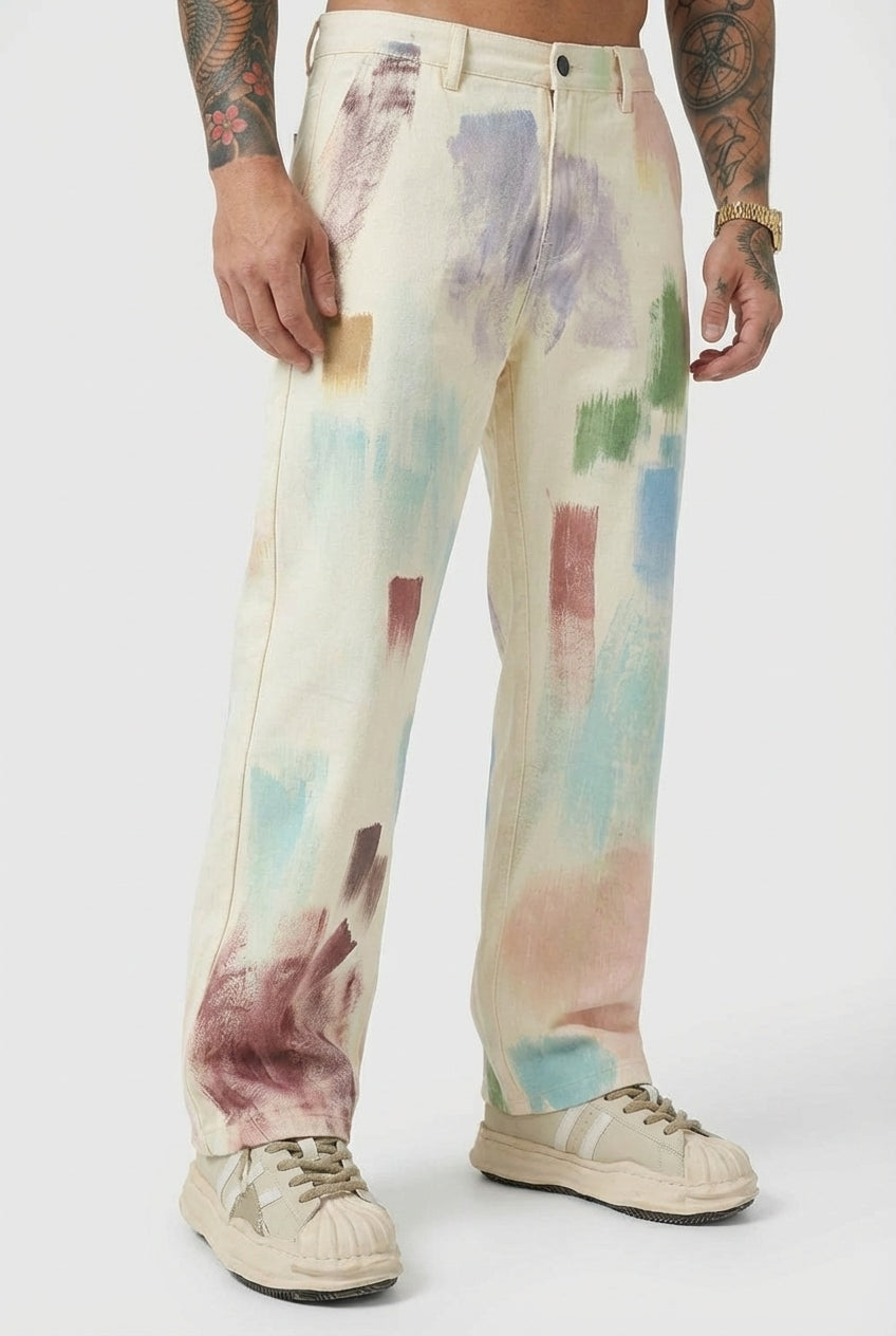 Avenir Painted Pants | Women's Artistic Painted Print Trousers | Unique Fashion Bottoms UK