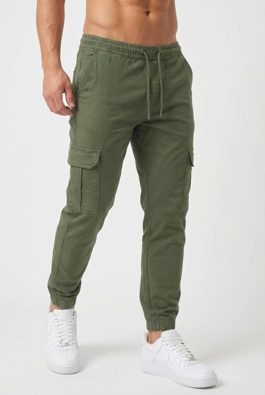 Atlas Men's Cargo Jogger Trousers in Army Green | Utility Relaxed Fit Bottoms UK