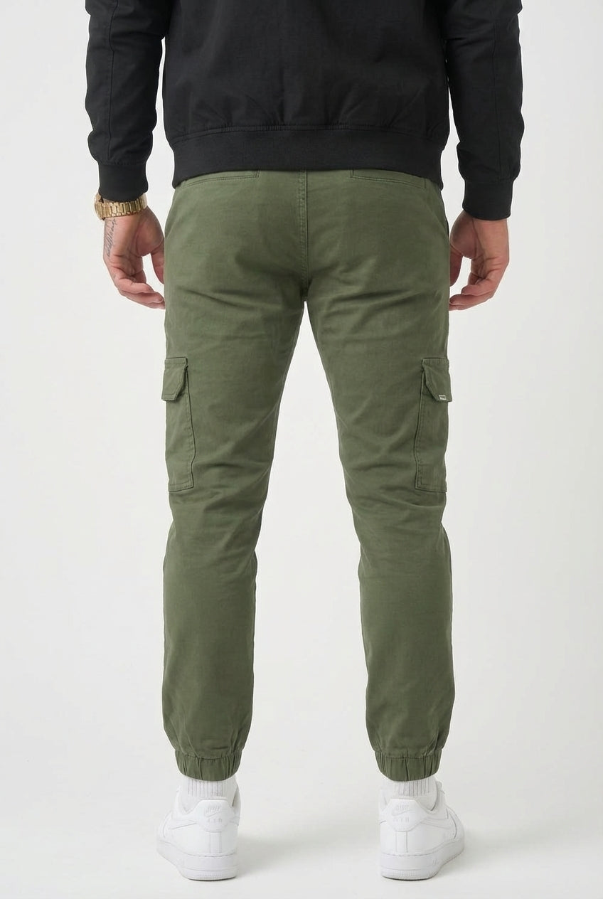 Atlas Men's Cargo Jogger Trousers in Army Green | Utility Relaxed Fit Bottoms UK