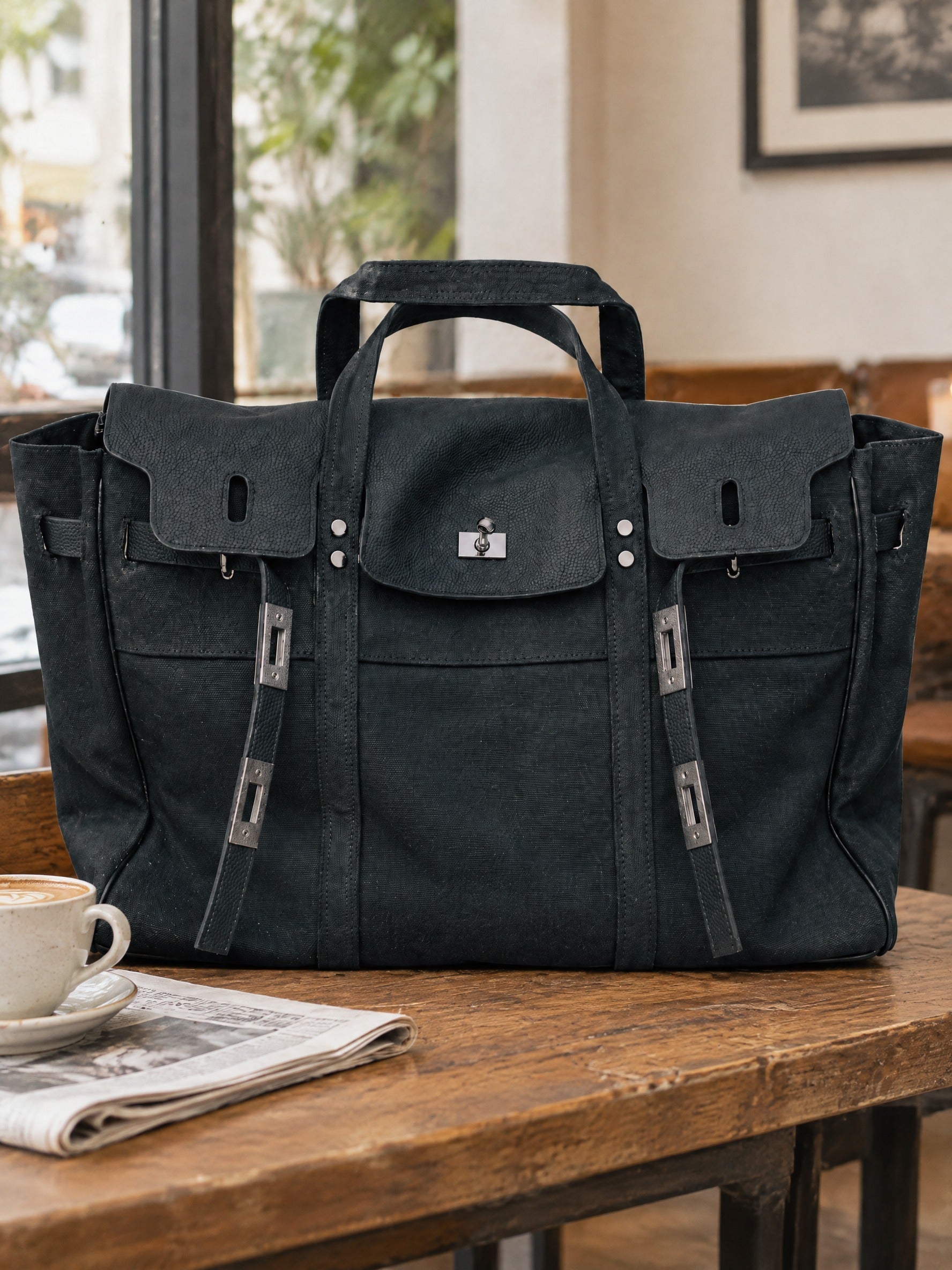 Lucienne Canvas Tote Bag – Premium Structured Handbag with Flap Detail and Gold Hardware