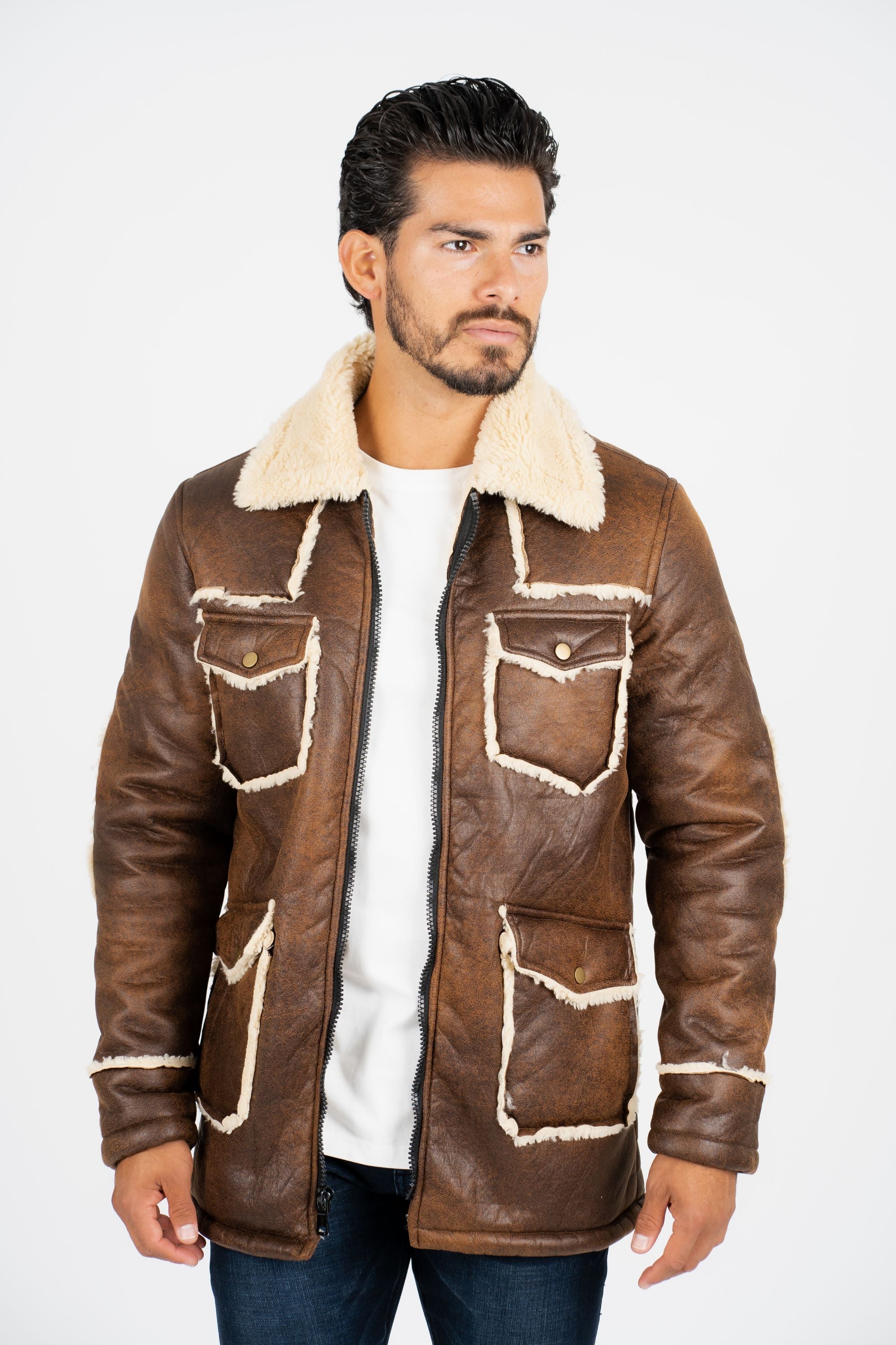 Suede Shearling Jacket II | Jacket | Men's Light Grey Brown Suede Shearling Lined