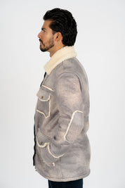 Suede Shearling Jacket II | Jacket | Men's Light Grey Brown Suede Shearling Lined