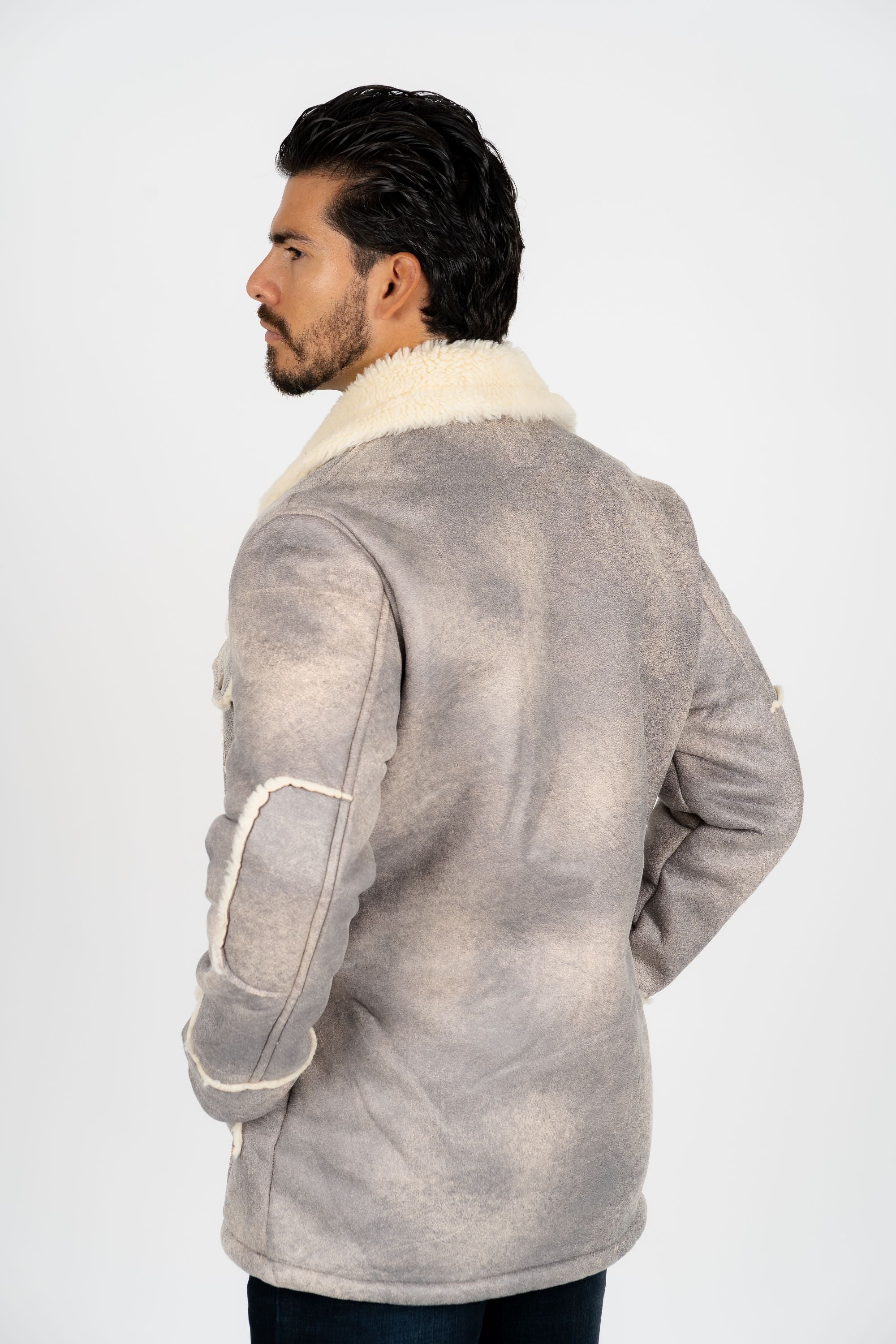 Suede Shearling Jacket II | Men's Faux Shearling-Lined Winter Coat | Light Grey Brown