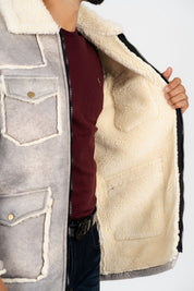 Suede Shearling Jacket II | Men's Faux Shearling-Lined Winter Coat | Light Grey Brown