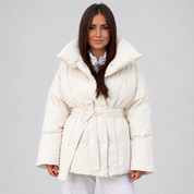 Belted Puffer Coat | Women's Stand Collar Winter Jacket | Women's Padded Black Coffee Brown Beige