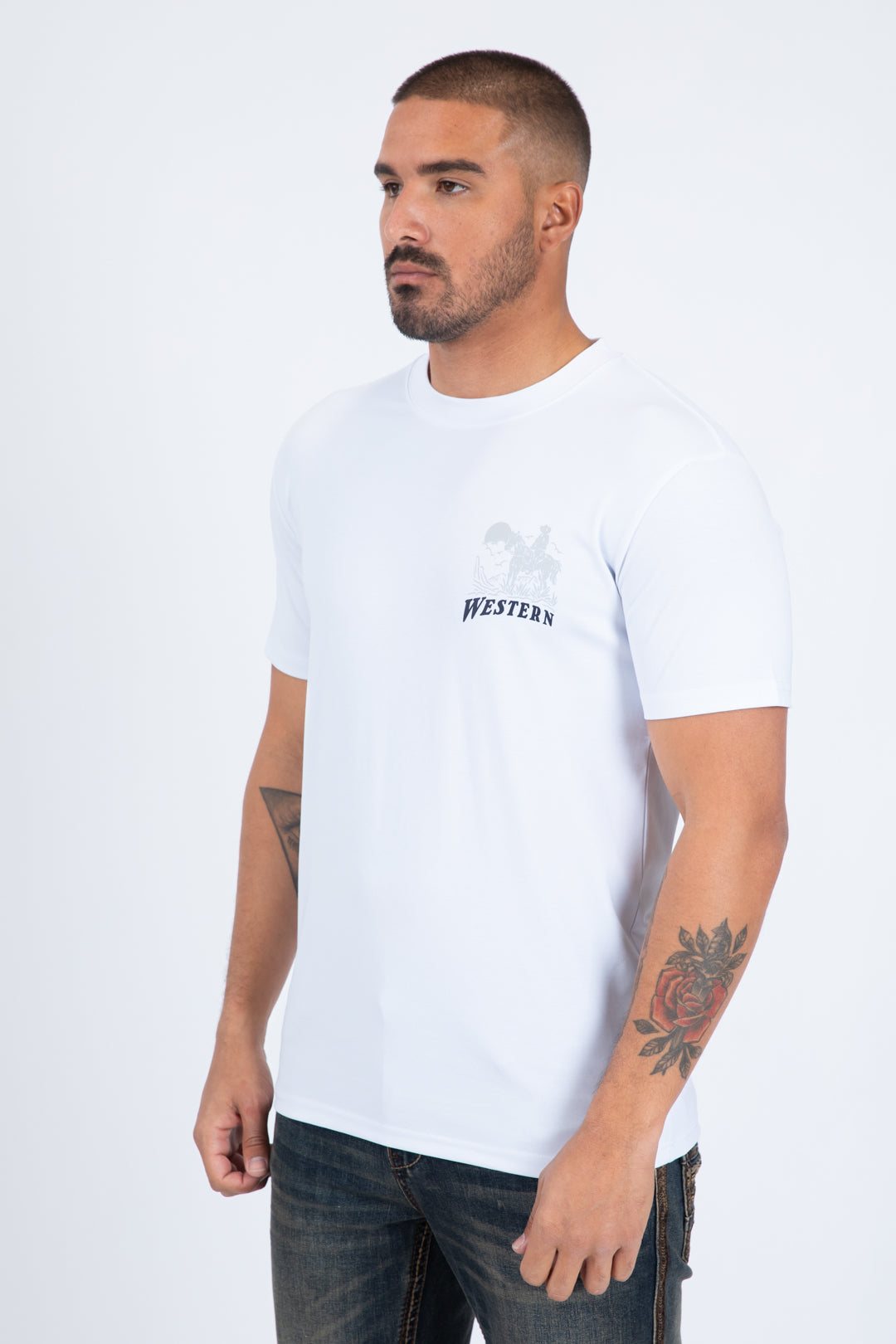 Western Cowboy Rider Graphic Tee | T-Shirt | Men's Cotton White Western Print