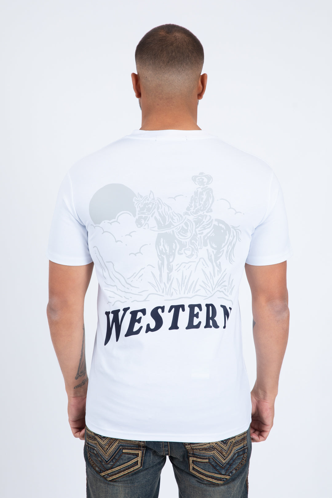 Western Cowboy Rider Graphic Tee | T-Shirt | Men's Cotton White Western Print