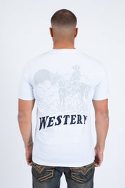 Western Cowboy Rider Graphic Tee | T-Shirt | Men's Cotton White Western Print