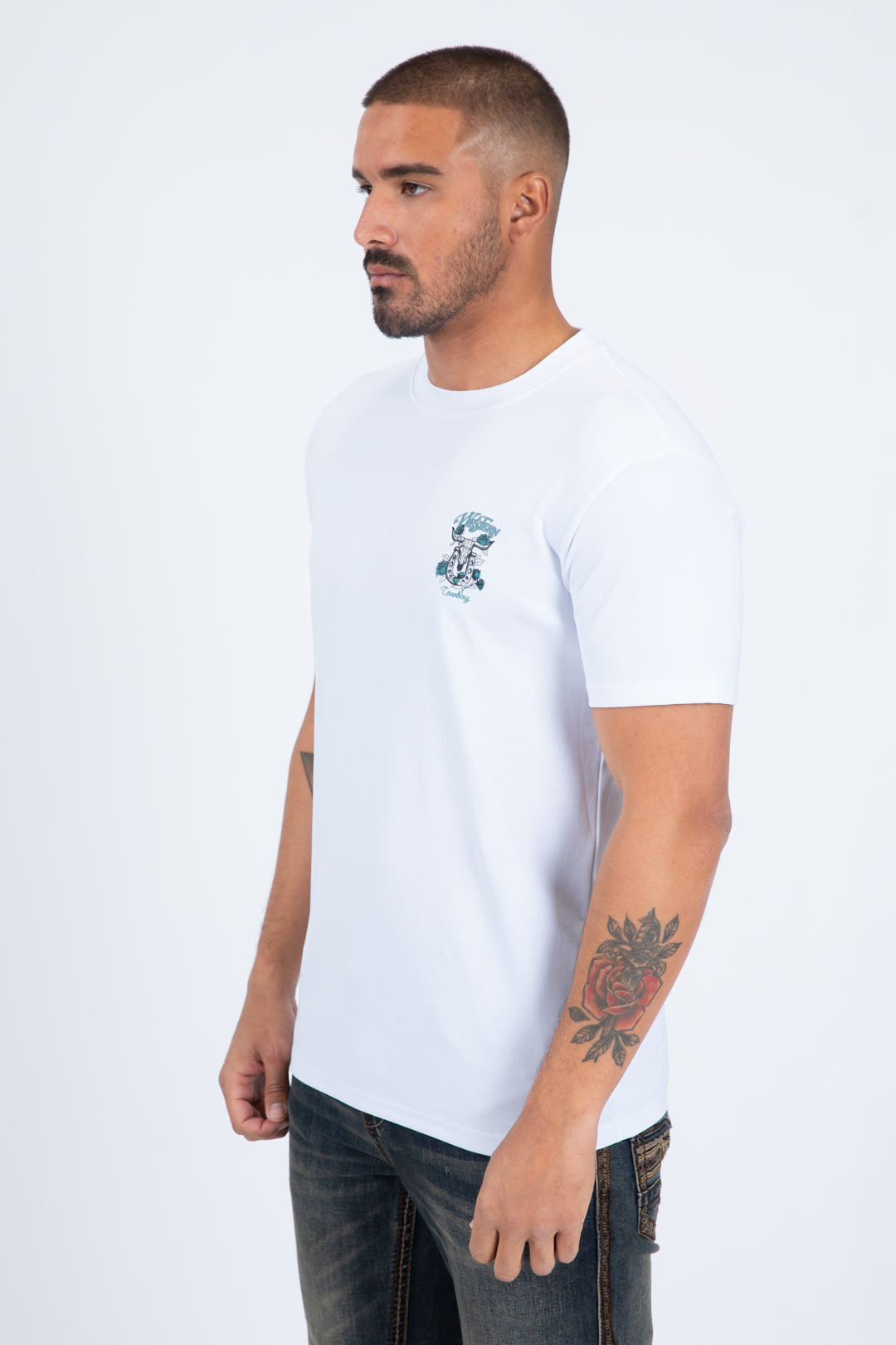 Western Skull Horseshoe Graphic Tee | T-Shirt | Men's Cotton White Western Print