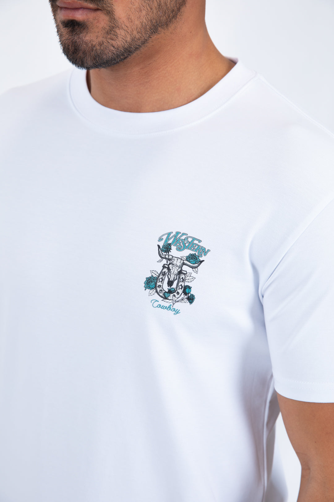 Western Skull Horseshoe Graphic Tee | T-Shirt | Men's Cotton White Western Print