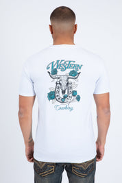 Western Skull Horseshoe Graphic Tee | T-Shirt | Men's Cotton White Western Print
