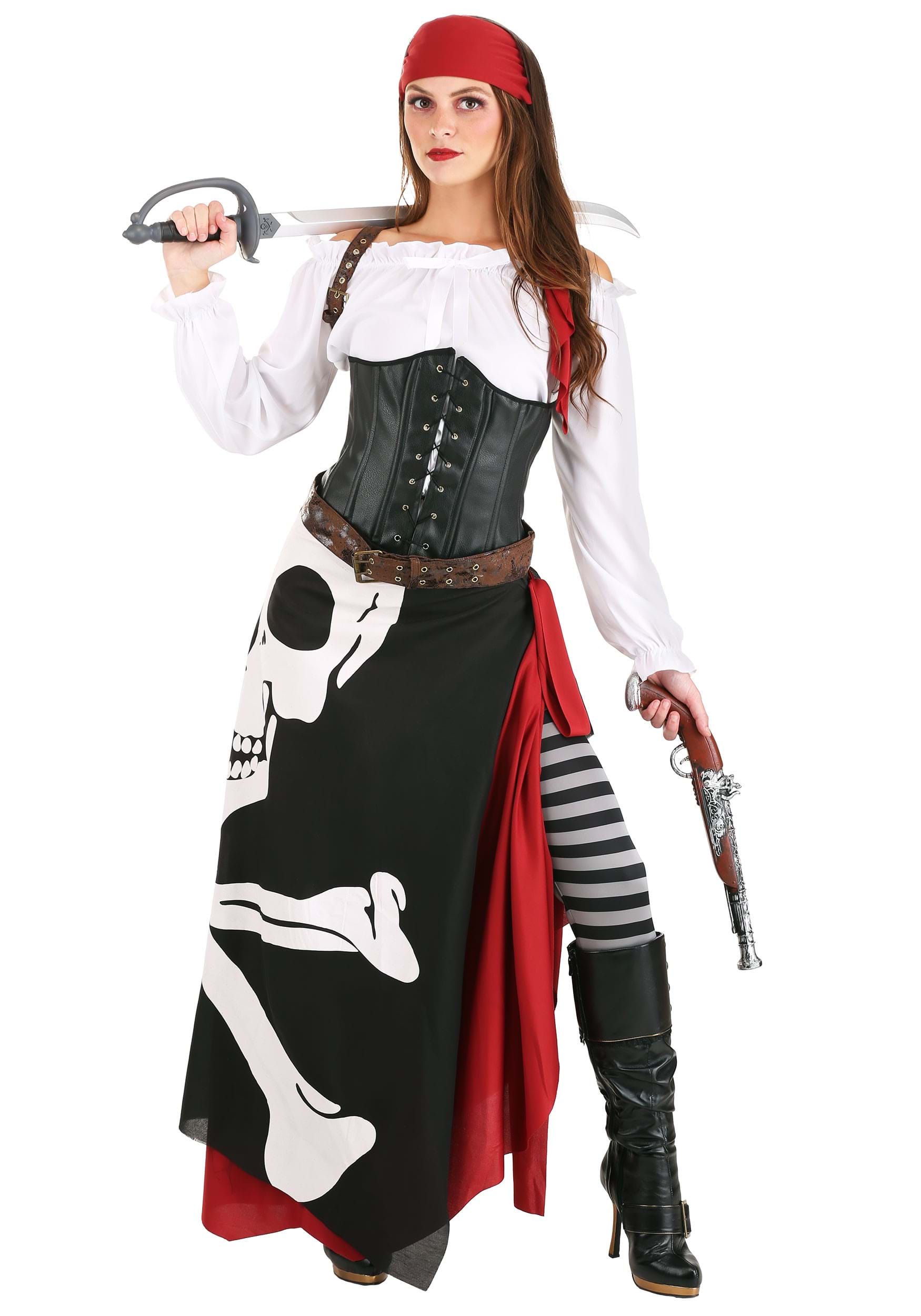 Skeleton Flag Rogue Pirate | Halloween Costume | Women's Regular Black White